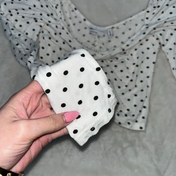 Asos white and black polka dot croptop long sleeve - Picture 5 of 6